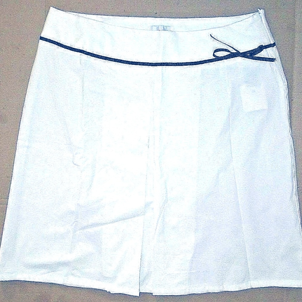 White Black Bow Pleated Summer Skirt